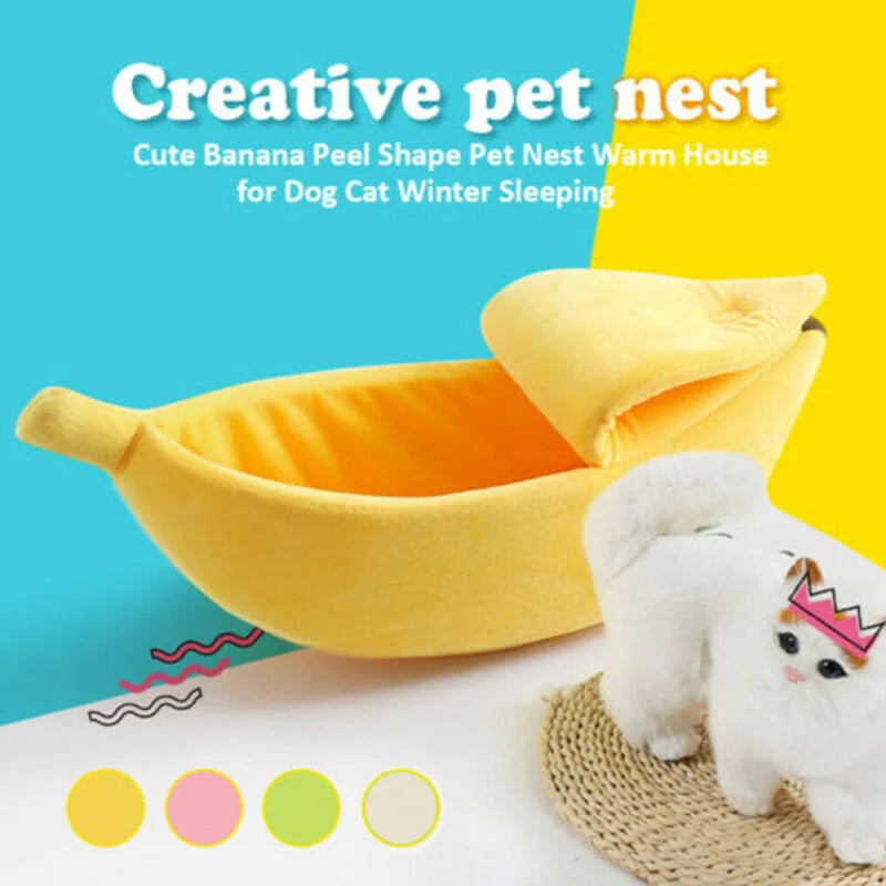 AnimalsShop™ Cute Banana-Shaped Cat Bed – Cozy and Durable Pet House with Soft Cushion | Warm Portable Basket for Cats and Small Dogs