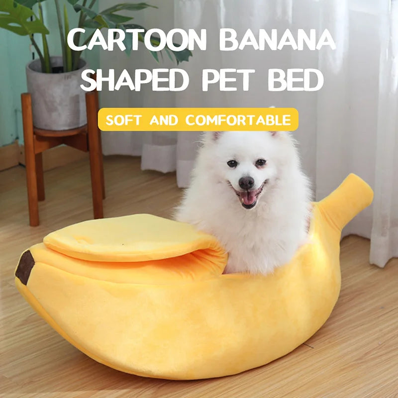 AnimalsShop™ Cute Banana-Shaped Cat Bed – Cozy and Durable Pet House with Soft Cushion | Warm Portable Basket for Cats and Small Dogs