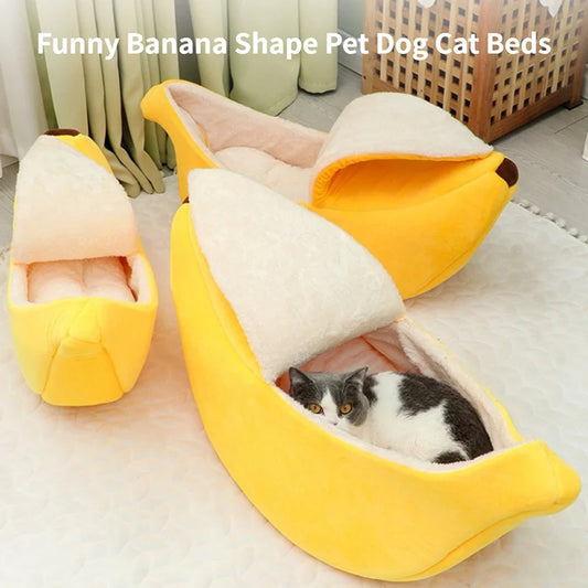 AnimalsShop™ Cute Banana-Shaped Cat Bed – Cozy and Durable Pet House with Soft Cushion | Warm Portable Basket for Cats and Small Dogs